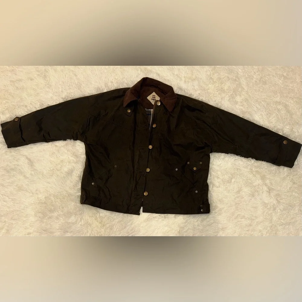 New Free People We The Free Cori Waxed Zip Front Wax Long Oversized Chore Jacket